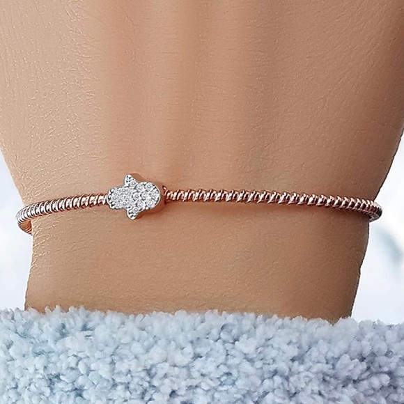 Woman’s 14k Rose & CZ Gold Hamsa Bracelet - Picture 2 of 3